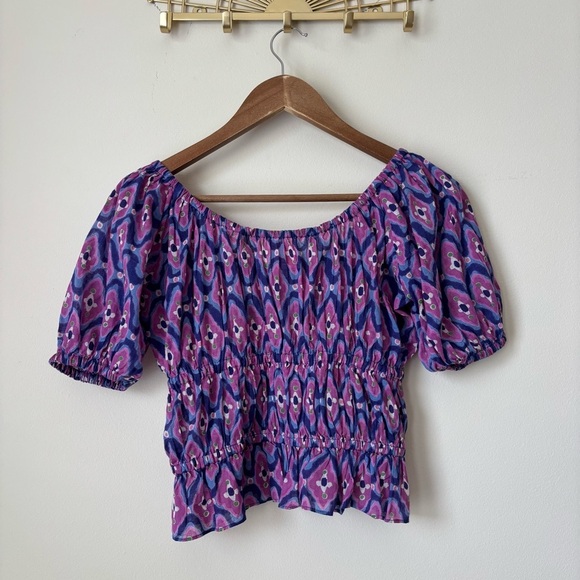 Banjanan Halo Cropped Smocked Puff Sleeve Top XS Surreal Dream Granada - Picture 4 of 8